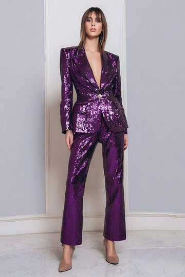 Sparkly 2 Pieces Sequins Dark Purple Peak Lapel Tuxedo With Sleeves
